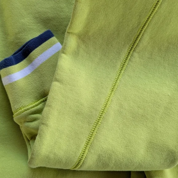 Stussy Contrast Rib Mock Neck Cotton Fleece Sweatshirt Men's Sz M Navy & Lime - Picture 10 of 16